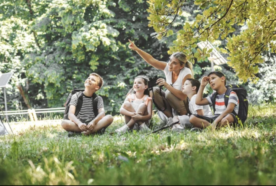 Students learning outdoors